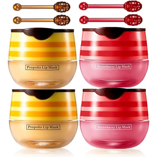 4 Pcs Lip Mask Reduces Lip Lines and Exfoliator, Prevention Dry & Cracked Lip. (Honey & Strawberry)