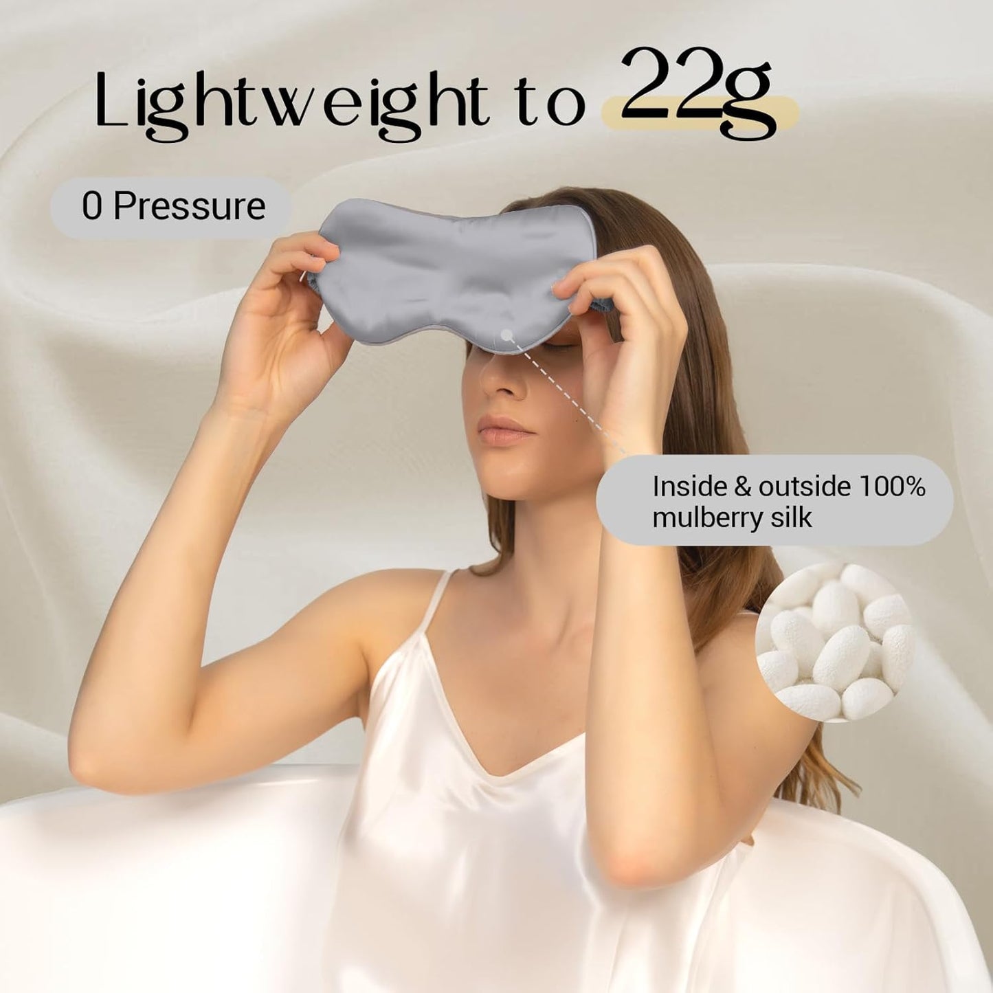 ZIMASILK Adjustable 100% 22 Momme Mulberry Silk Sleep Mask for Sleeping, Filled with Premium Mulberry Silk, Softest & Breathable Eye Sleeping Mask (Light Grey)