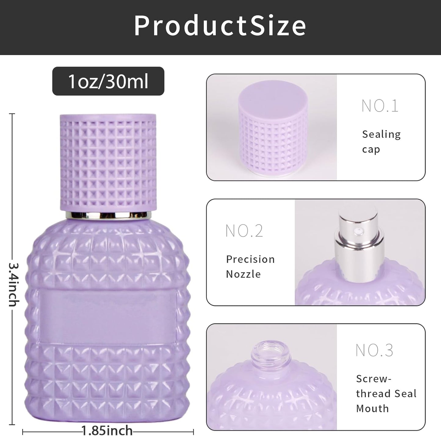2 Pack 30ml Perfume Spray Bottles Empty, Refillable Glass Fine Mist Atomizer, Portable Travel Perfume Atomizers Fragrance Containers Sprayer for Cleaning, Essential Oils, Liquids (Purple)
