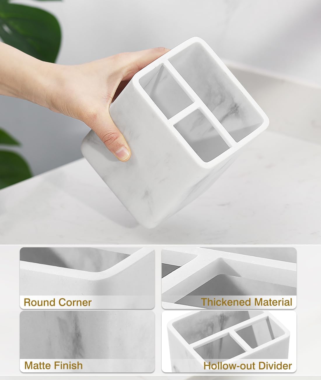 Luxspire Toothbrush Holders, 3 Slots Toothpaste & Toothbrush Holder for Bathroom, Resin Toothbrush Stand, Electric Toothbrush Holder with Drain Hole, Bathroom Organizer Countertop, Gravel White