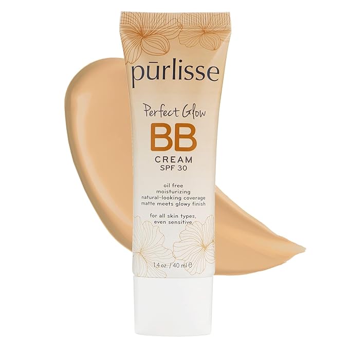 pūrlisse Perfect Glow BB Cream with SPF 30 - Matte Meets Dewy Finish - Enriched with Goji & Hawthorn Berry to Help Improve Skin Texture & Radiance - Light Medium (1.4 oz)