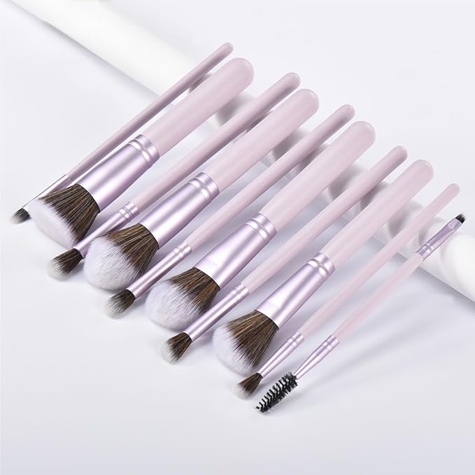 10 Piece Purple Makeup Brushes - Wooden Handle with Soft Synthetic Bristles,for Face & Eye Makeup|Professional Makeup Brushes set for Women & Girls|