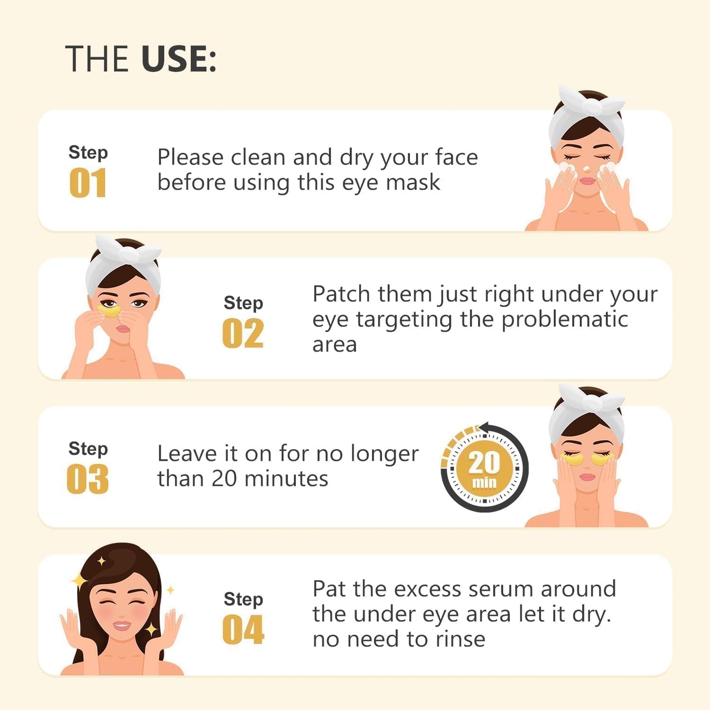 20 Pairs 24K Gold Under Eye Patches Face Masks Dark Circles Puffy Eye Bags Collagen Skincare Spa Trip Eye Mask