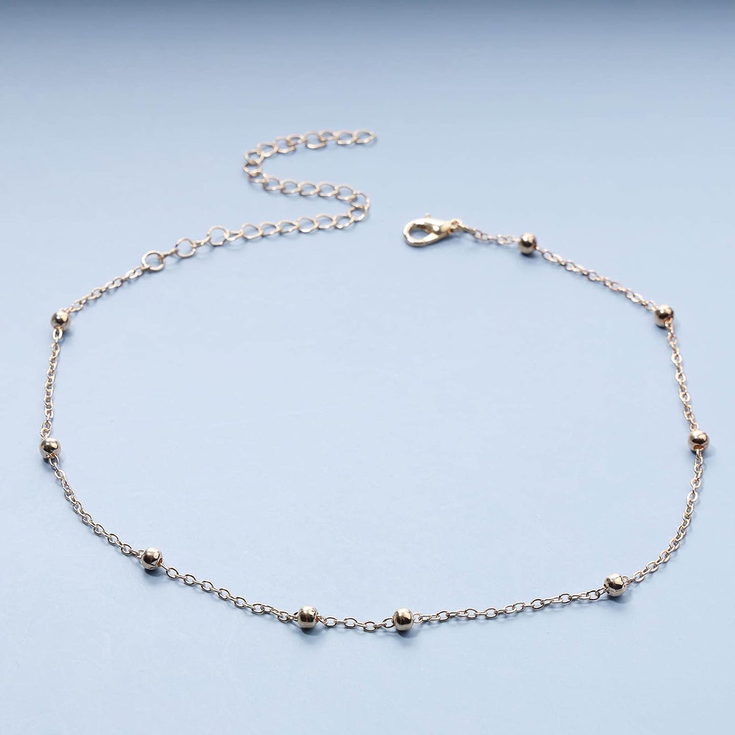 Boho Thin Beaded Choker Necklace Gold Station Ball Necklace Short Satellite Chain Necklace Everyday Minimalist Necklace Jewelry for Women and Girls