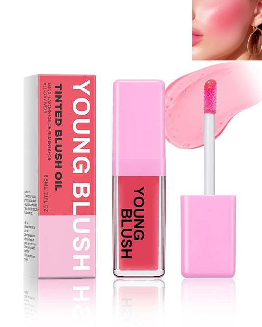 Pink Liquid Blush Oil Clear Liquid Blush for Cheeks, Waterproof Liquid Blush Oil Moisturizing Tinted Blush Stick, Long Lasting Blendable Highly Pigmented Cheek Tint, Christmas Makeup Gift for Women