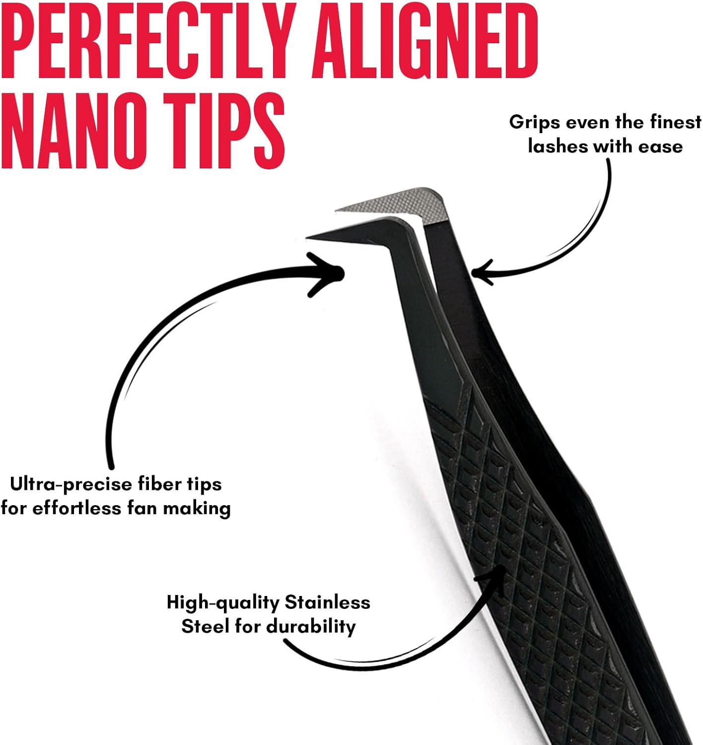 Mega Boot Volume Fiber Tip Lash Tweezer – MEGA GRIP QUEEN, Diamond Grip, Professional Eyelash Extension Tweezers, Lash Artist Tool (Black)