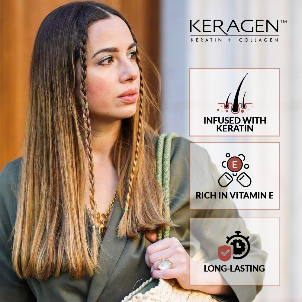 Keragen Brazilian Keratin Hair Treatment - Premium Straightener Cream, Sulfate-Free Anti-Frizz Products, Perfect Straightening Solution for Dry & Damaged Hair, Kit Combo Set