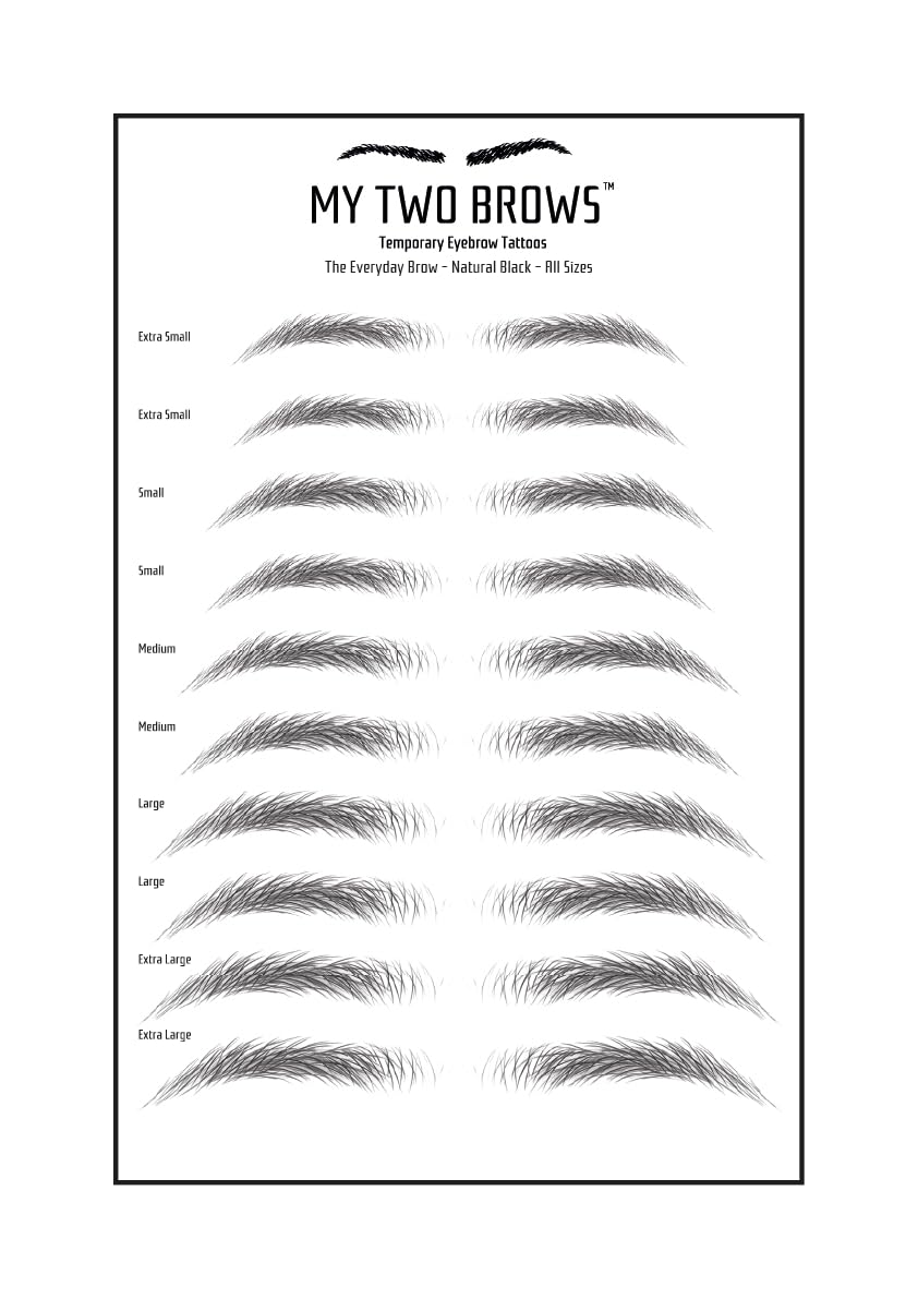 (10 pairs) Natural Black Temporary Eyebrow Tattoo - Medium Size - Waterproof & Smudgeproof - Everyday Brow Style Eyebrow Stickers - Sheet Lasts up to 30 Days - Won't Work on Existing Brows