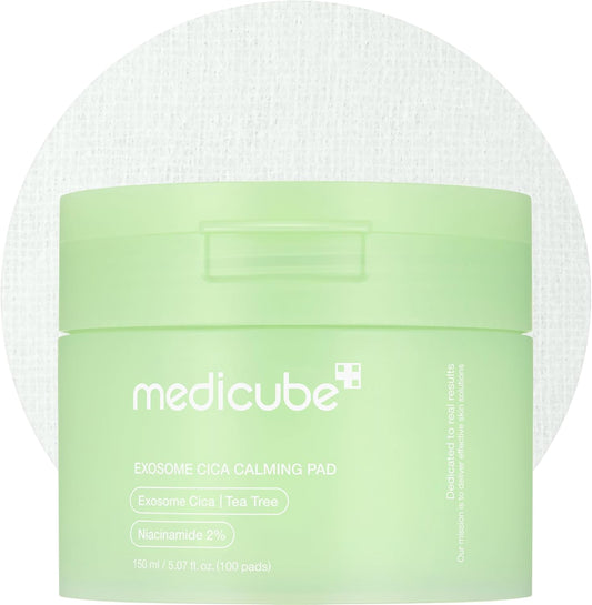 medicube Exosome CICA Tea Tree Calming Toner Pads for Sensitive Skin with Centella Asiatica Help Reduce Redness & breakouts. Low-irritating & Hydrating Daily Care, Korean Skincare, Vegan (100 Pads)
