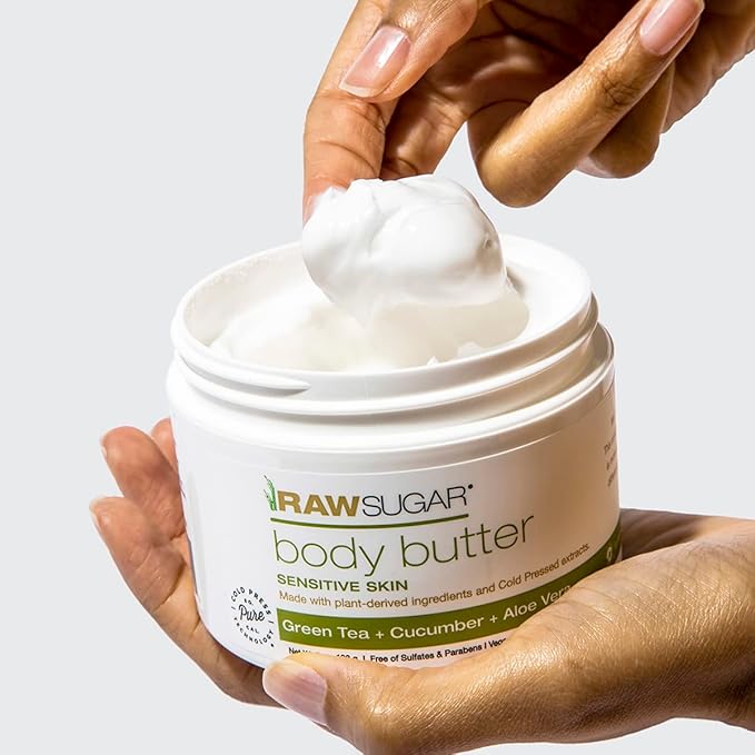 Raw Sugar Green Tea + Cucumber + Aloe Vera Body Love Bundle - Sensitive Skin Body Wash, Body Scrub & Body Butter, Clean Ingredients, Formulated without Sulfates and Parabens