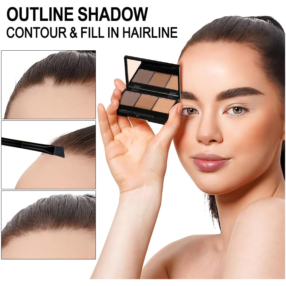 Eyebrow Powder Medium Brown Black Grey Kit,Eye Brow Powder for Women with Brow Brush,Long-Lasting Waterproof Three Colors Brow Filler Get Full Defined Natural Brows,Brown Eyebrow Powder Makeup