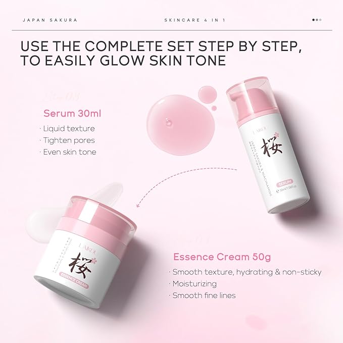 Skin Care, Skin Care Set, Hydrating Smooth Fine Lines Even Skin Tone Skin Care Kit with Cleansing Mousse, Toner, Serum, Essence Cream for Women Teen Girls Birthday Mother's Day Christmas 4pcs