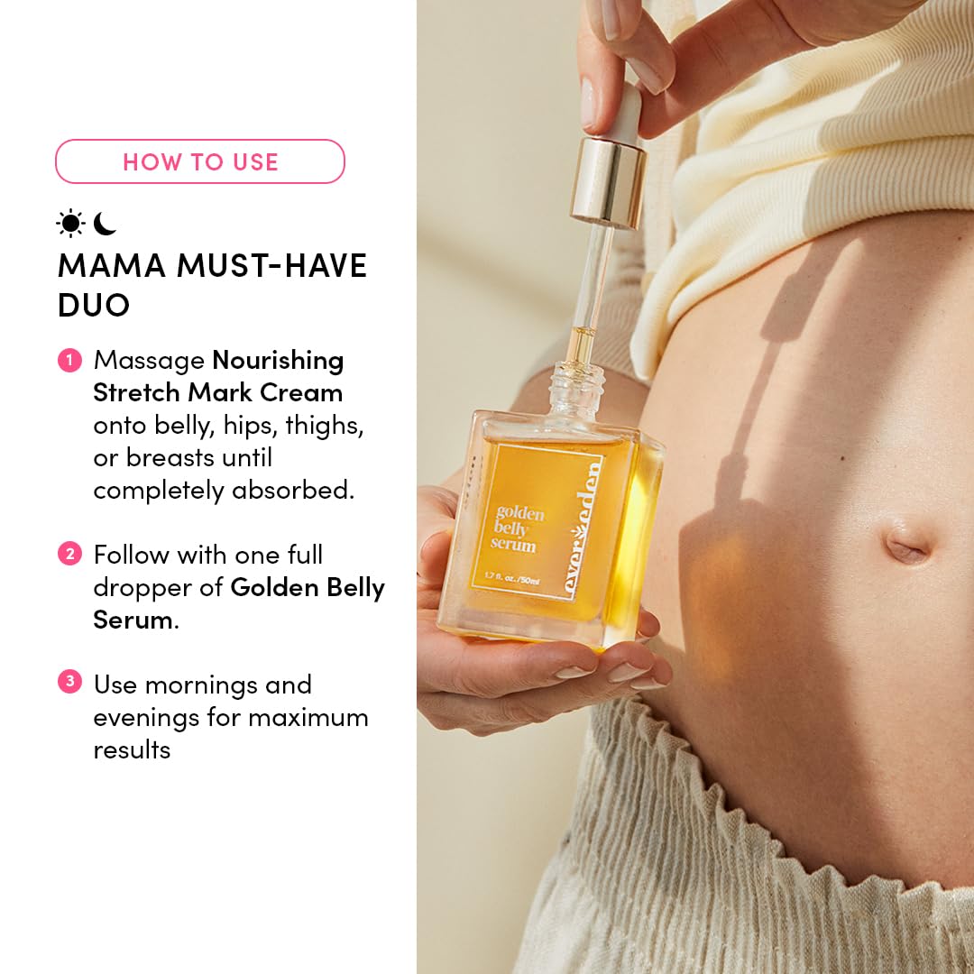 Evereden Mama Must-Have DUO - Golden Belly Stretch Mark Oil & Nourishing Stretch Mark Cream - Dermatologist-Developed Clean & Vegan Maternity Skin Care for Stretch Mark Reduction & Skin Hydration