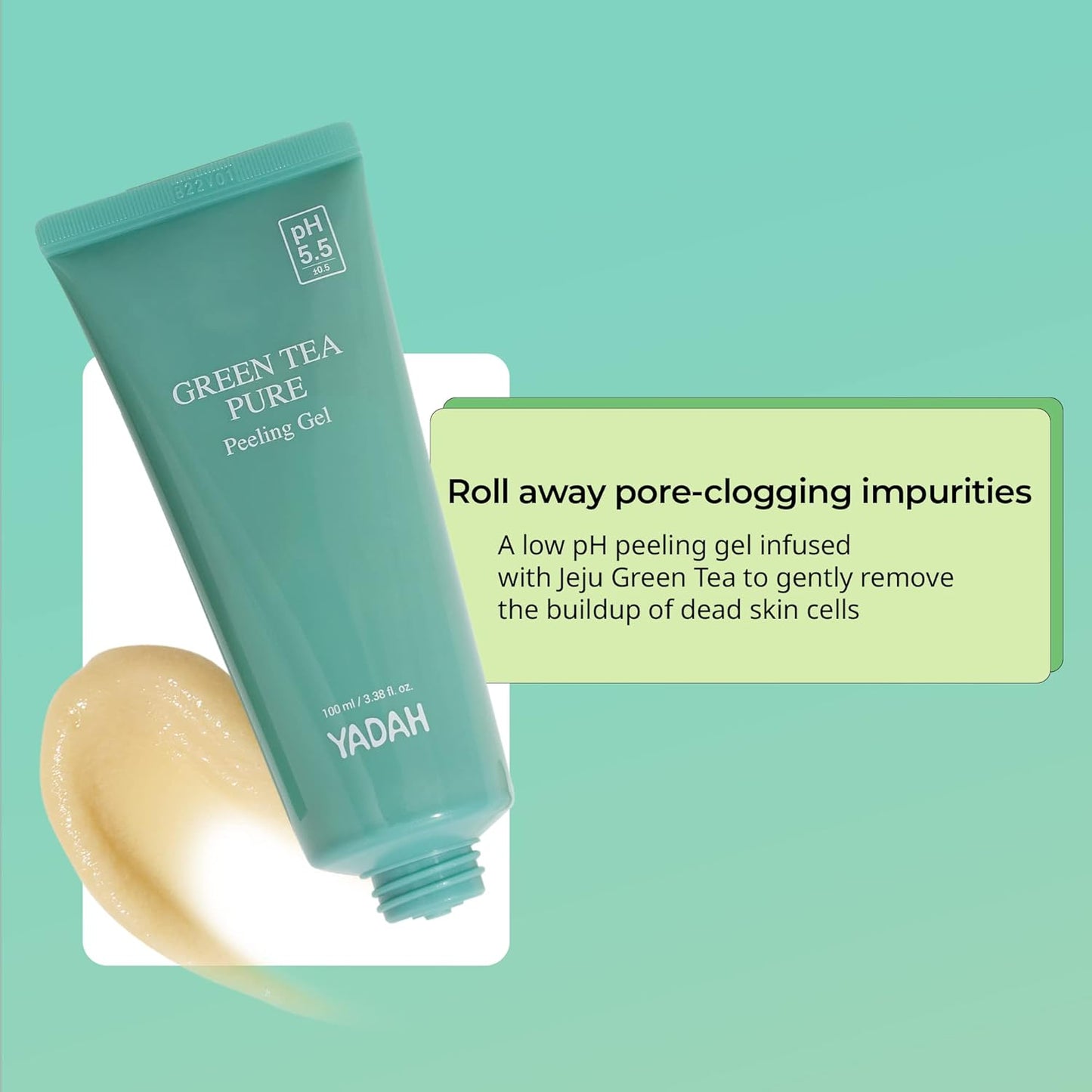 YADAH Green Tea Pure Peeling Gel, 3.4 Fl Oz - pH Balanced Exfoliating Gel with Natural Cellulose for Smooth, Resurface and Even Skin for Moisture Balance