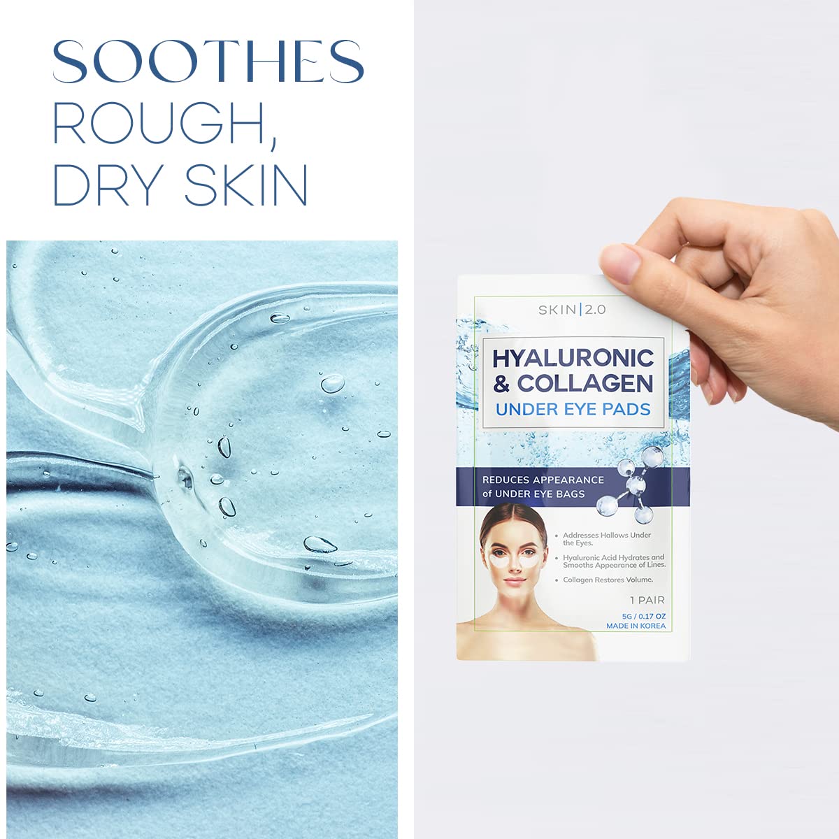 Hyaluronic Acid and Collagen Under Eye Patches - Anti-aging, Reduces Under Eye Bags & Wrinkles, Firming & Hydrating Under Eye Pads - Cruelty Free Korean Skin Care - All Skin Types - 15 Pairs