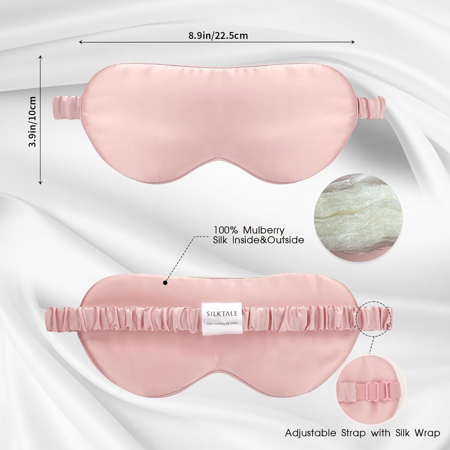 Mulberry Silk Blackout Adjustable Sleep Eye Mask for Men/Women Travel Plane,Blush Pink