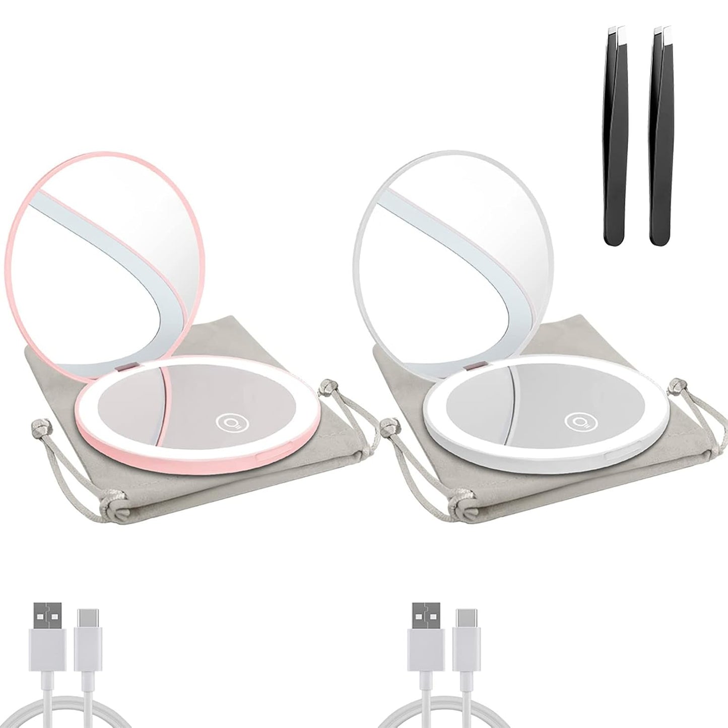 Compact Mirror with LED Light,1x/10x Magnifying Rechargeable Mirror,3.5in, Dimmable Travel Mirror for Purse,Pocket,Handheld 2-Sided Makeup Mirror