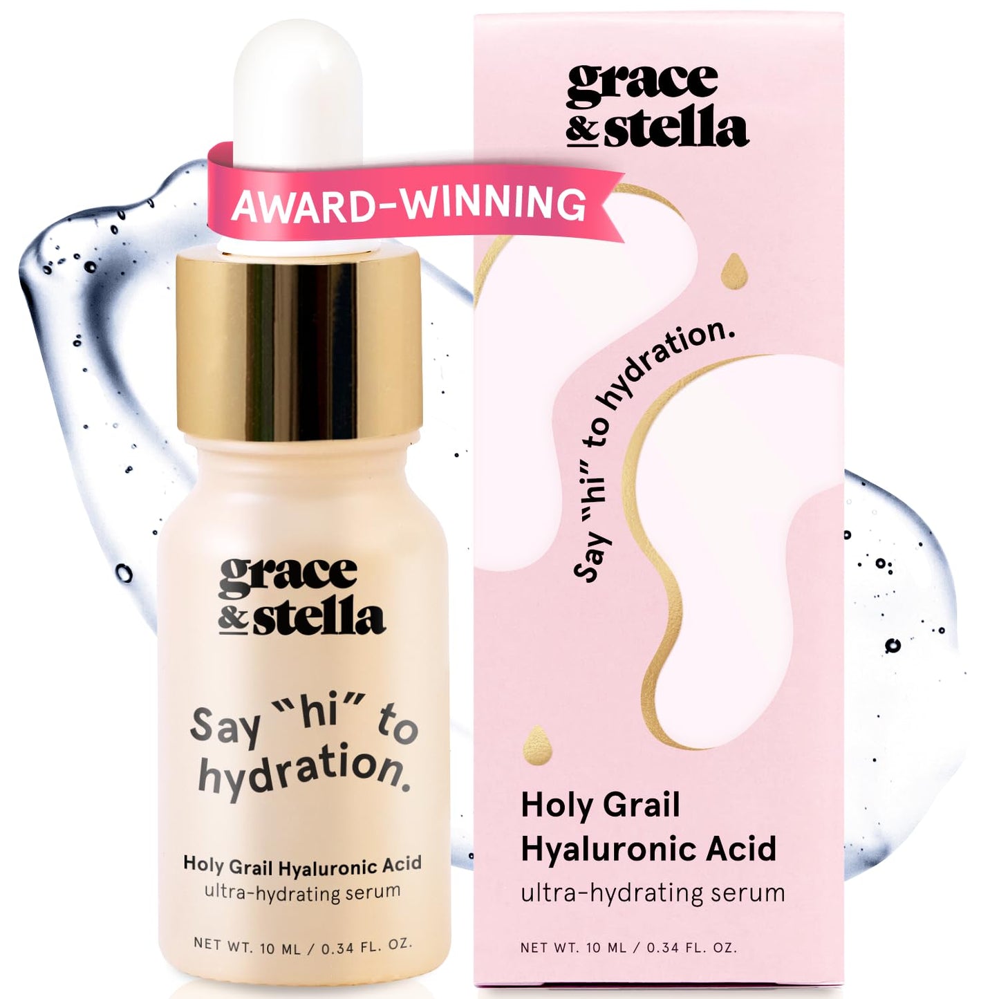 grace & stella Award Winning Hyaluronic Acid Serum (10ml/0.34 fl oz) Hyaluronic Acid Serum for Face - Acido Hialuronico Face Serums for Women - Hydrating, Remove Fine Lines, Wrinkles - Anti Aging