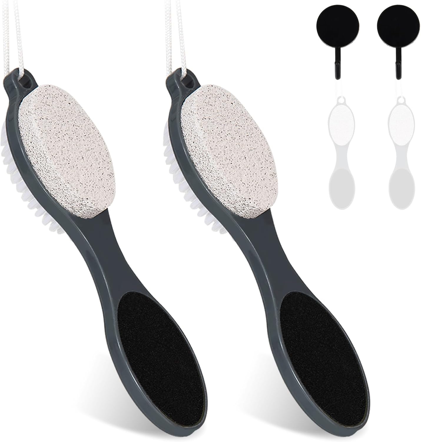 Foot File Callus Remover-2 Pcs 4 in 1 Foot Scrubber Dead Skin Remover for Feet,Pumice Stone, Foot Rasp and Sand Paper for Home Foot Care,Foot Brush for Shower (Grey Pedicure Foot File)