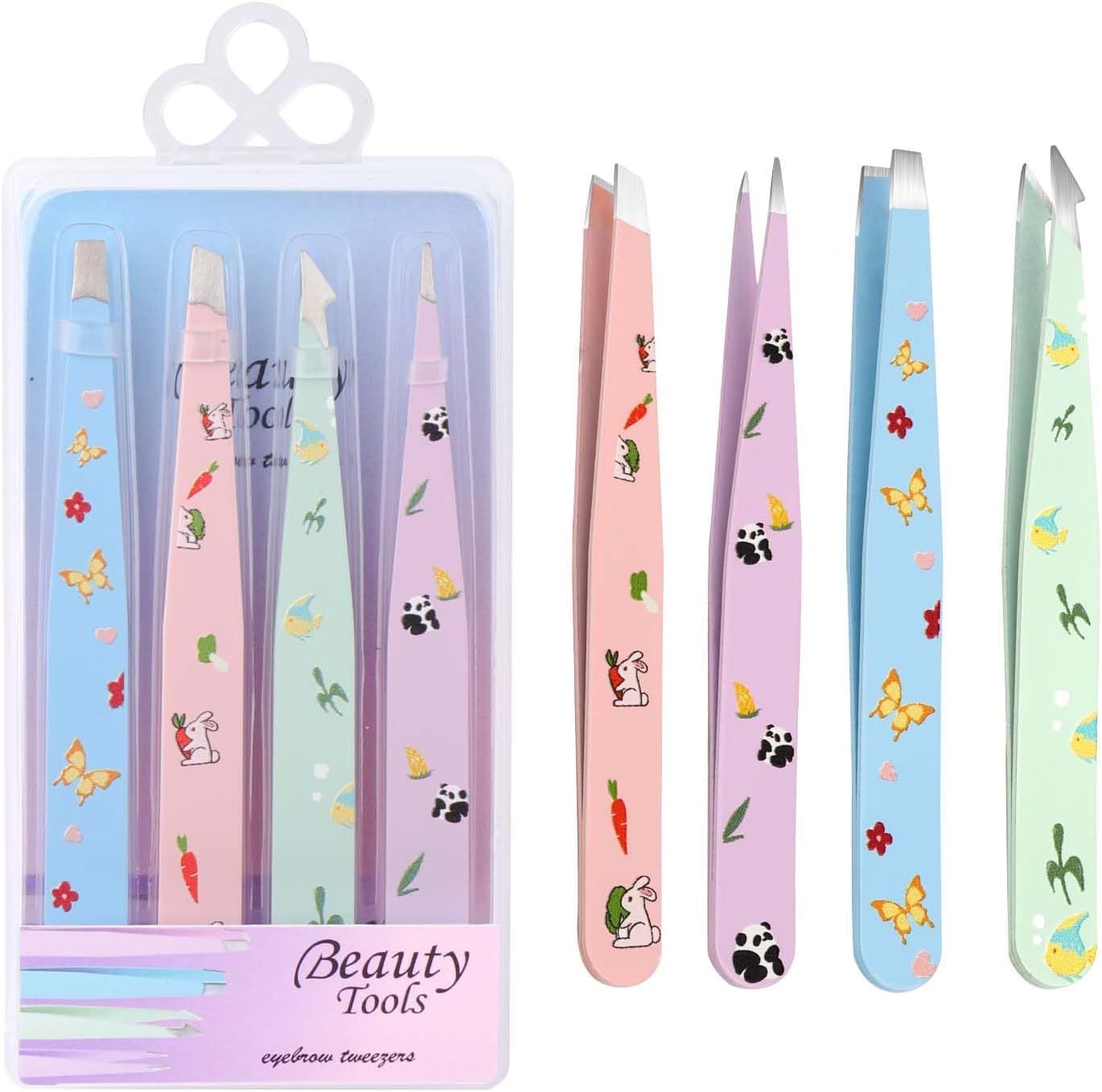 FADLASH Professional Multicolor Tweezers 4Pcs High Precision Stainless Steel Eyebrow Tweezers for Facial Hair, Eyebrow Grooming, Ingrown Hair Splinter Removal Suitable for Women and Men