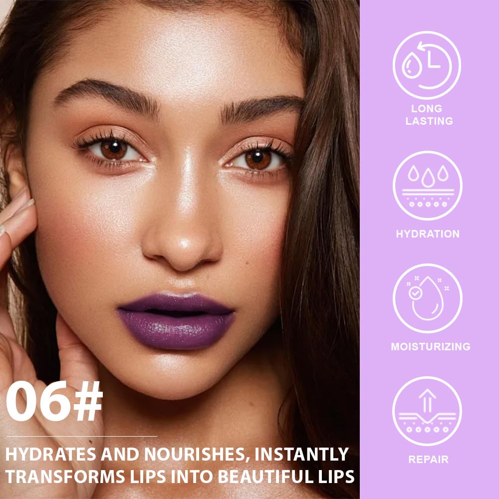 BINGBRUSH Color Changing Lipstick Set, PH Mood Peach Lip Balm and Gloss, Long Lasting Tinted Lip Stain (06# Midnight Berry, 1 Count (Pack of 1))