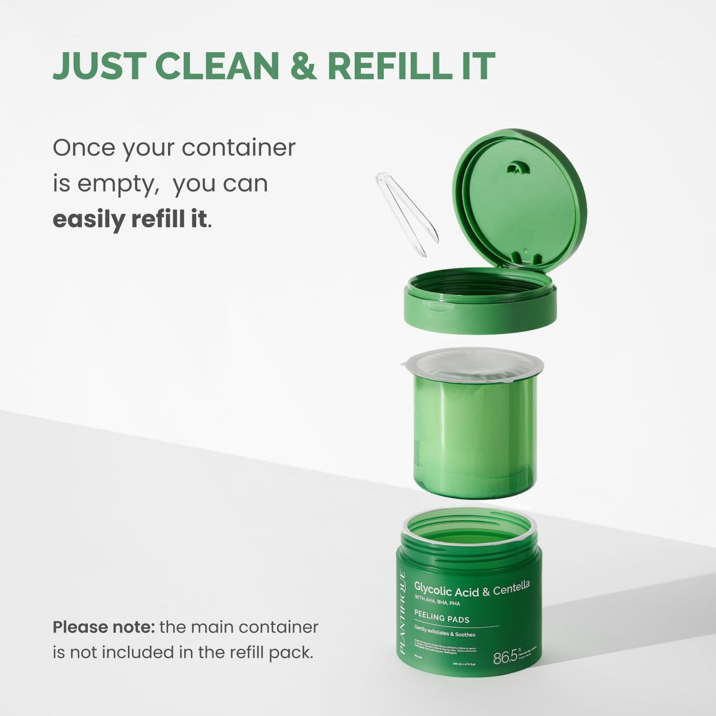 PLANTIFIQUE Only Refill Korean Glycolic Acid Toner Pads 60 Pcs with Niacinamide, CICA - AHA, BHA, PHA Daily Face Exfoliating Pads for Gentle Skin Renewal, Toner for Cleansing All Skin Types