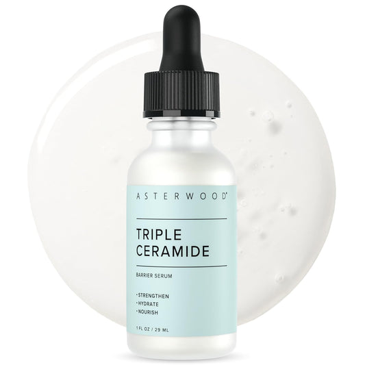 Asterwood Triple Ceramide Barrier Repair Serum - Hydrating, Calming, & Barrier-Restoring Skin Facial Serum - with Ceramide Complex, Squalane, Hyaluronic Acid - Fragrance-Free, Cruelty-Free - 1 Fl Oz