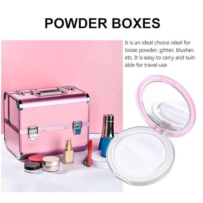 Powder Puff 2pcs Loose Powder Containers with Elasticated Net Sifter, Mirror and Puff 5g Loose Powder Compact Case Case for DIY Makeup and Travel () Cushion Foundation
