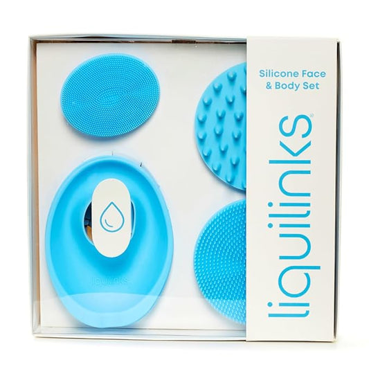 Skincare Essentials Kit - 4 Piece Bundle Pack - Face and Body Silicone Spa Accessory - Essential Beauty Set for Teen Girls Sky Blue