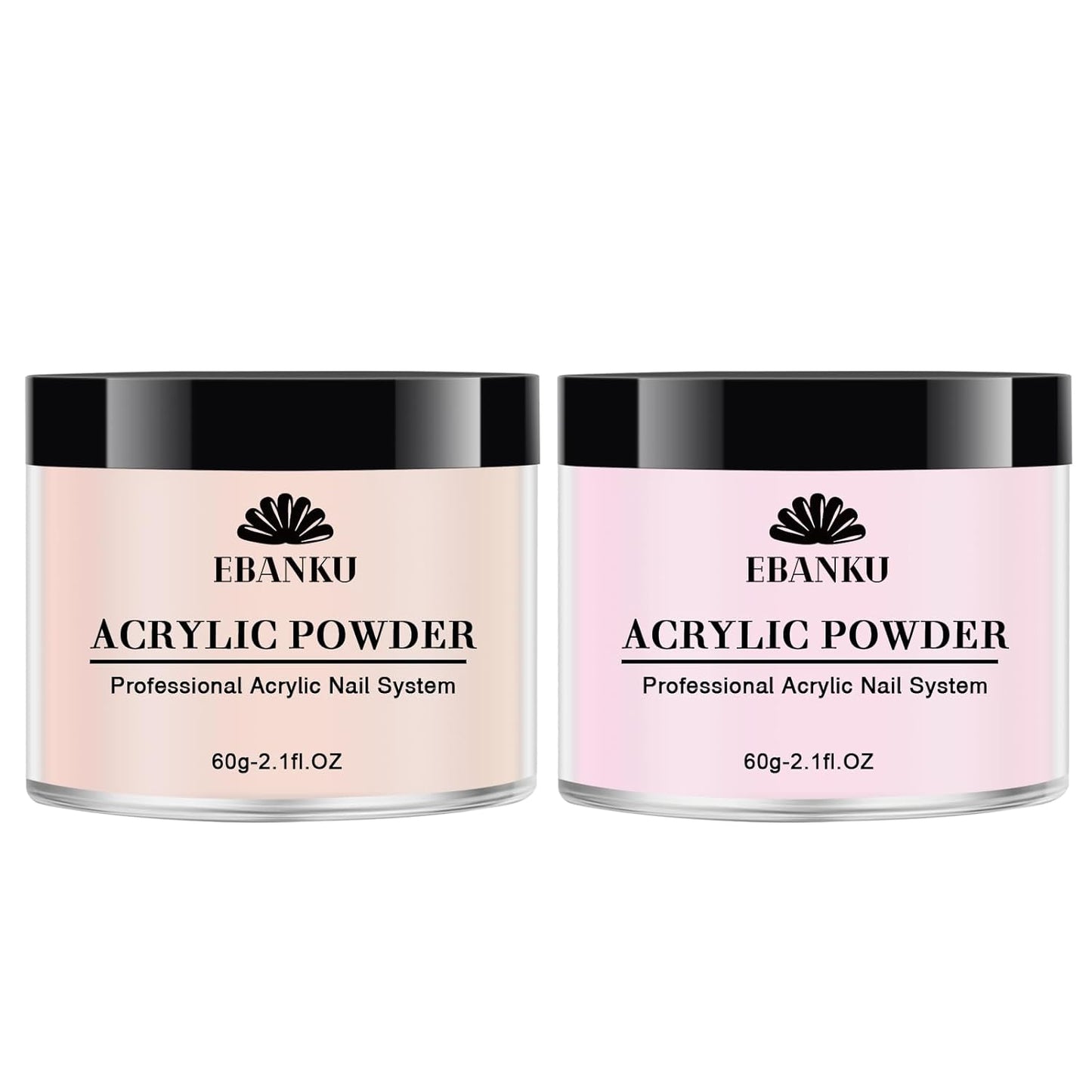 EBANKU Nude Pink Acrylic Powder, 2 * 60g/2.1oz Acrylic Powder Large Capacity Professional Acrylic Nail Powder for Nail Acrylic Extension, Nail Carving, Long-Lasting, No Nail Lamp Needed