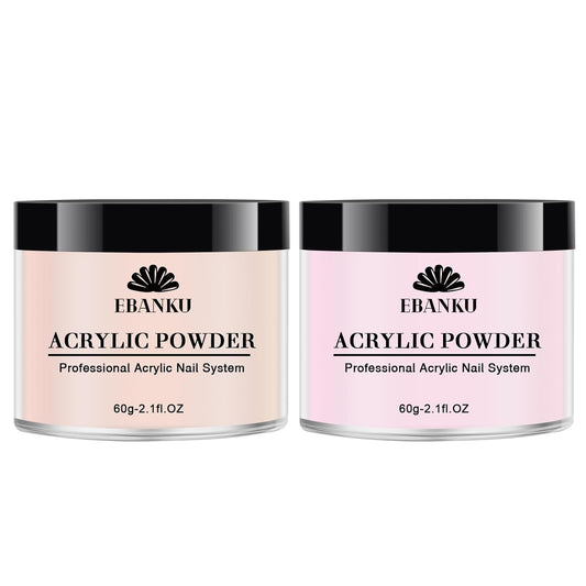 EBANKU Nude Pink Acrylic Powder, 2 * 60g/2.1oz Acrylic Powder Large Capacity Professional Acrylic Nail Powder for Nail Acrylic Extension, Nail Carving, Long-Lasting, No Nail Lamp Needed