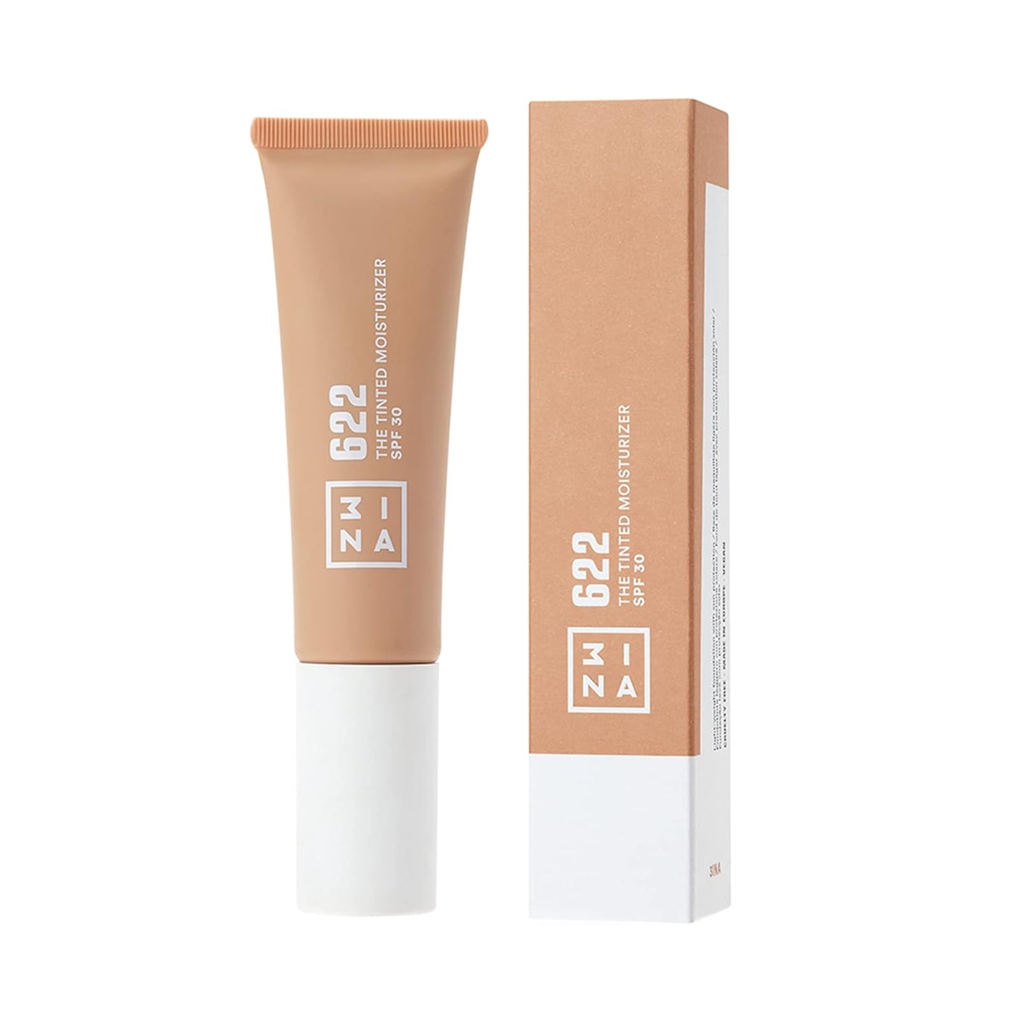 3INA 622 Tinted Moisturizer for Face with SPF 30 - Dark Sand - BB Cream with Light to Medium Coverage - Hyaluronic Acid Moisturizer for All Skin Tones - Vegan, Cruelty and Paraben Free Make Up - 1 oz