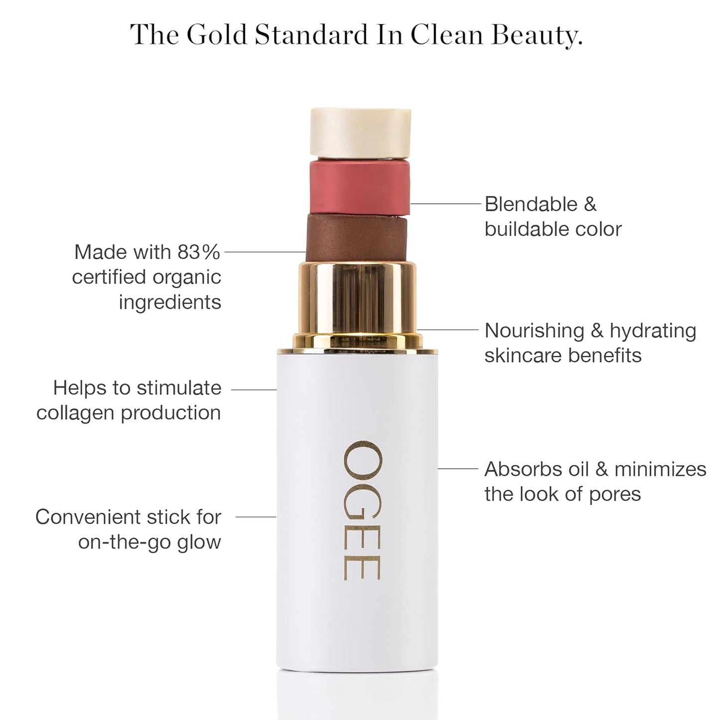 Ogee Face Stick Trio - Golden Contour Stick Makeup Collection - Certified Organic Bronzer, Blush Stick, and Highlighter Stick for a Flawless Look