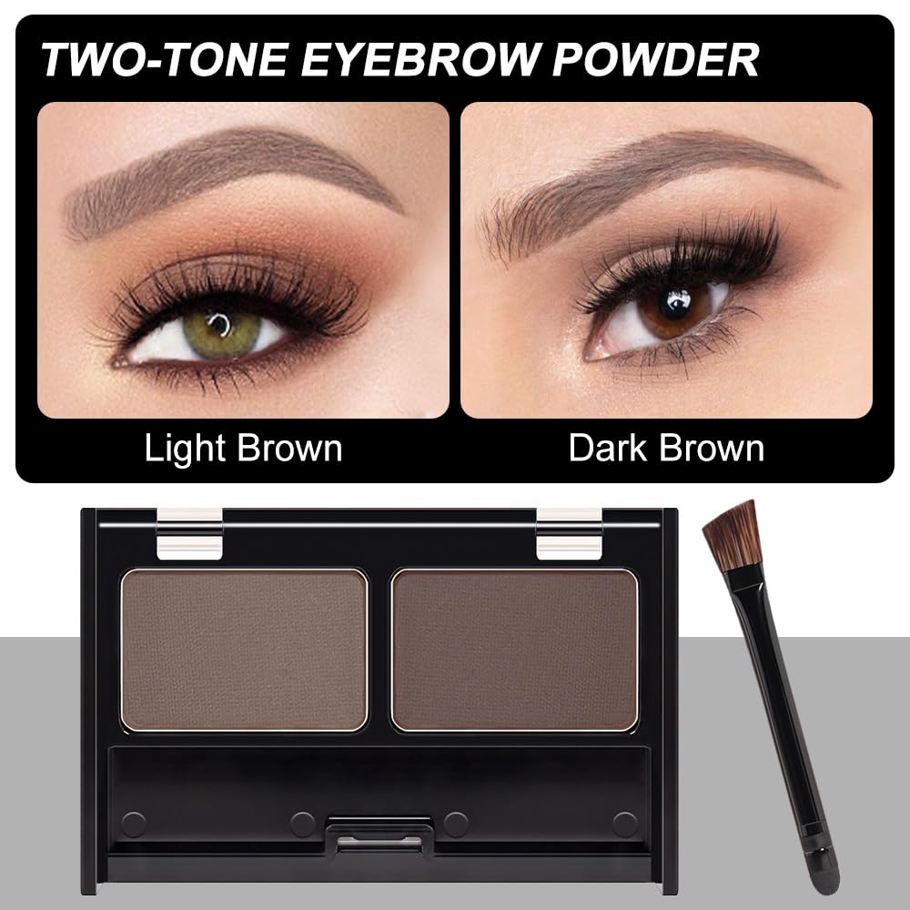 Eyebrow Powder Medium Brown Kit,Eye Brow Powder for Women with Double-ended Eyebrow Brush,Long-Lasting Waterproof Two Colors Brow Filler Get Full Defined Natural Brows,Brown Eyebrow Powder Makeup