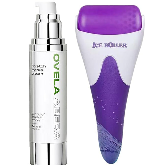 Abera Ovela Stretch Mark Cream, Stretch Marks Treatment For Pregnancy and Weight Fluctuations, Effective Treatment for Stretchmarks in All Skin Types (A. 1 Box + Ice Roller)