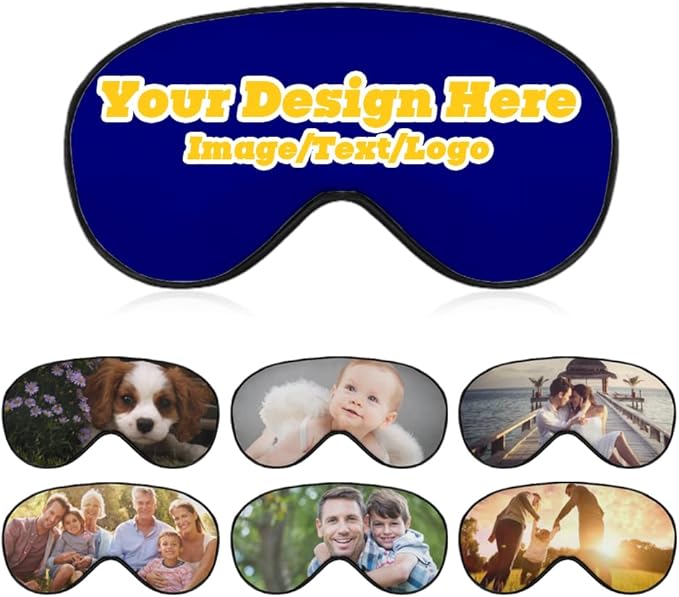 Customize Eye Mask Personalized Sleep Mask Upload Your Image Text Logo Custom Eye Cover with Adjustable Strap for Men Women Friends Brothers and Sisters, Navy, 8.1"x4.1"