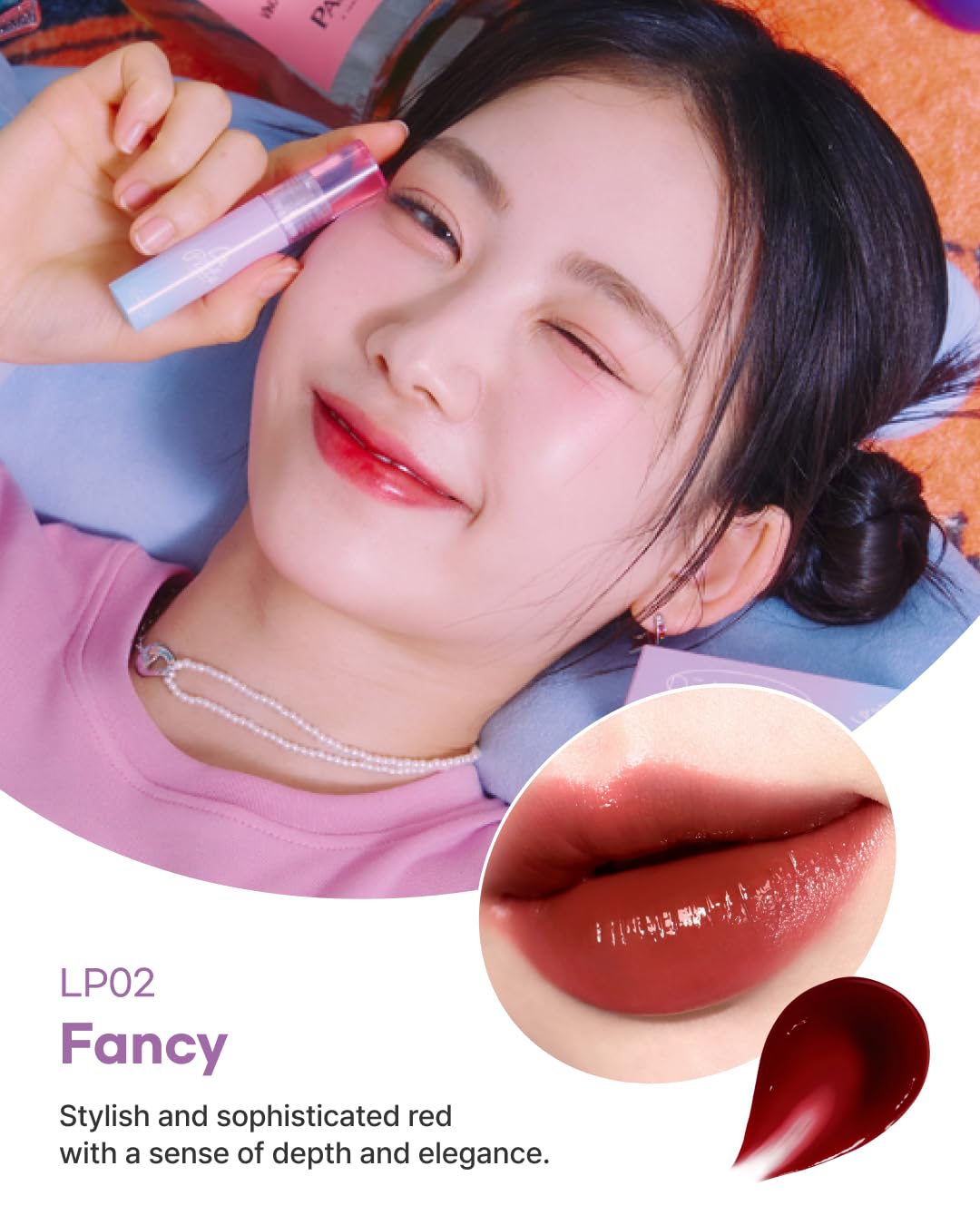 DEARMAY LA PISTE LIP TINT LP02 Fancy 0.14 oz. long lasting lip stain with glossy finish and lightweight texture, non sticky, hydrating formula with no flaking and glassy vivid tint, korean makeup