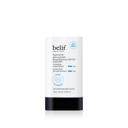 belif Aqua Bomb Niacinamide Sunscreen Stick SPF 50+ PA++++ – Korean Sunstick for Face with Hyaluronic Acid, No White Cast, Lightweight Velvet Finish, Daily UV Protection, Semi-Matte Glow, 0.63 oz
