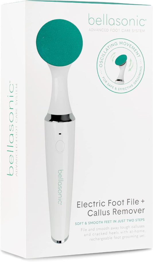 Electric Foot File + Callus Remover with Unique Oscillating Head – File & Smooth Dry, Hardened & Cracked Skin on Heels & Toes – Salon Quality Pedicure at Home w/Portable, Rechargeable Set