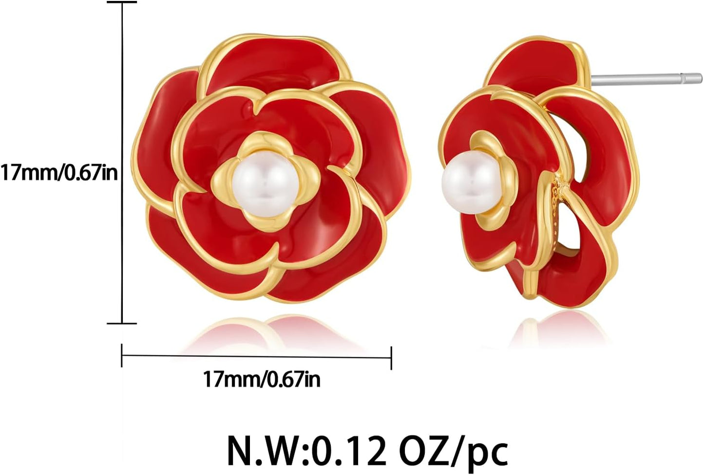 CLASSYZINT Gold/White/Red/Black Flower Stud Earrings For Women
