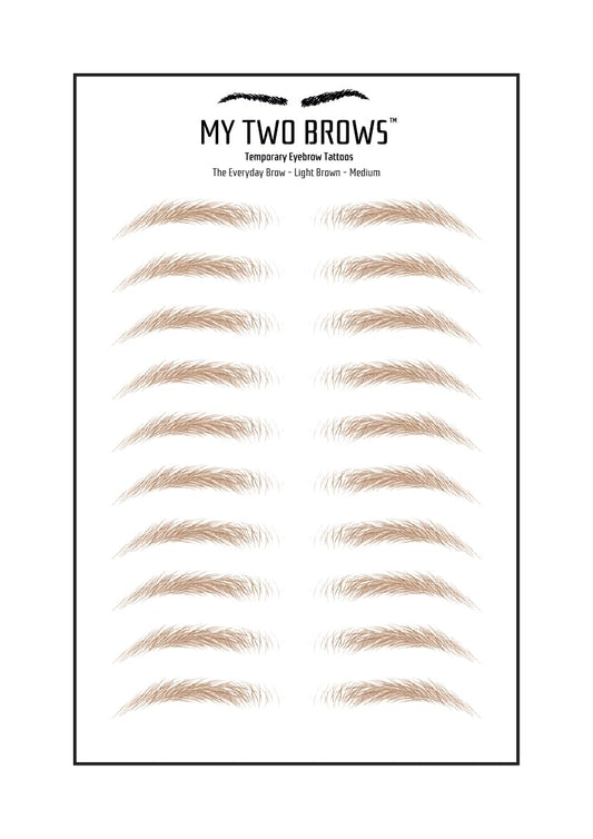 (10 pairs) Light Brown Temporary Eyebrow Tattoo - Medium Size - Waterproof & Smudgeproof - Everyday Brow Style Eyebrow Stickers - Sheet Lasts up to 30 Days - Won't Work on Existing Brows