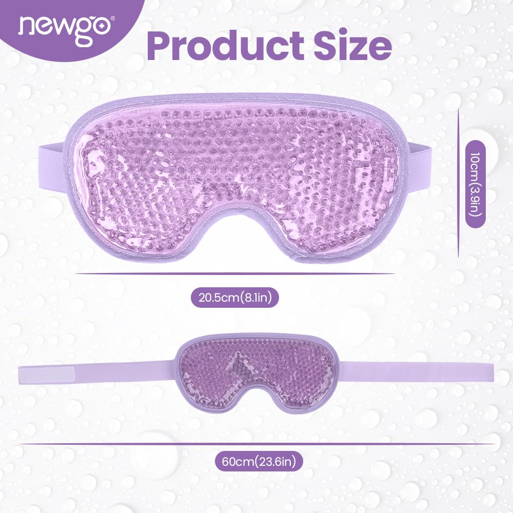 NEWGO Cooling Gel Eye Mask Reusable Cold Eye Mask for Puffy Eyes, Eye Ice Pack Eye Mask with Soft Plush Backing for Dark Circles, Migraine, Stress Relief - Purple