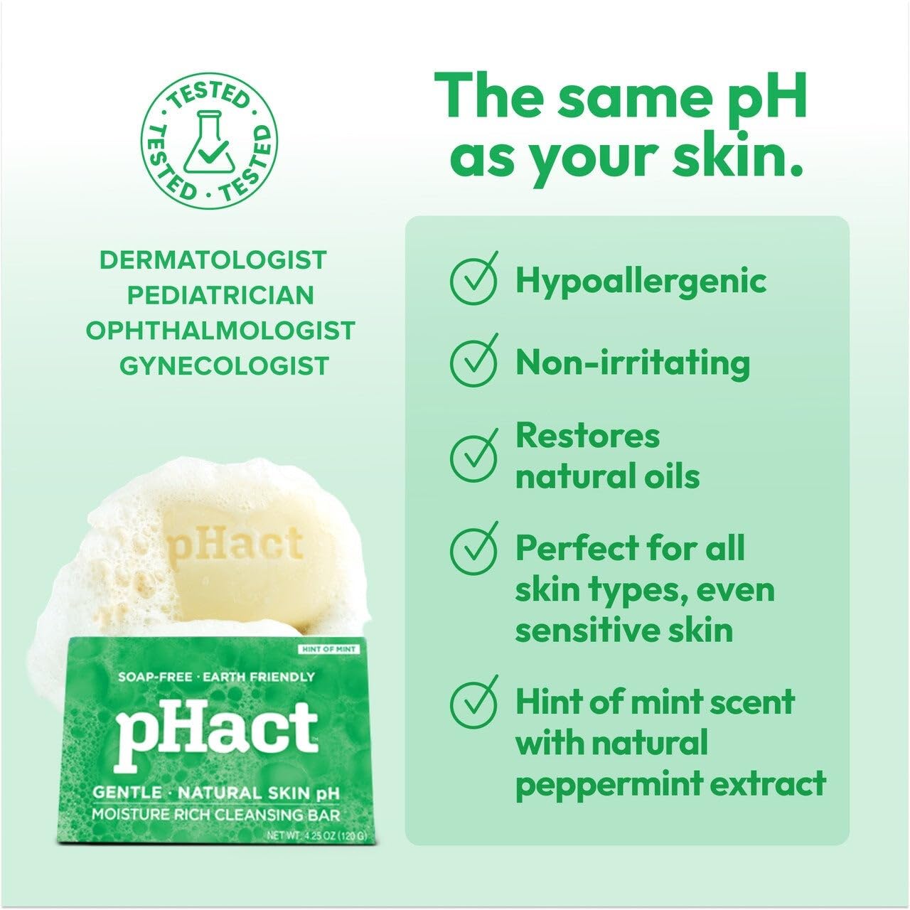 ANDREW LESSMAN pHact Moisture-Rich, Soap-Free Cleansing Bar Hint of Mint. Natural Skin pH. All Skin Types - Even Sensitive Skin. Hypoallergenic. Dermatologist Tested. 12 Pack 4.25 oz each