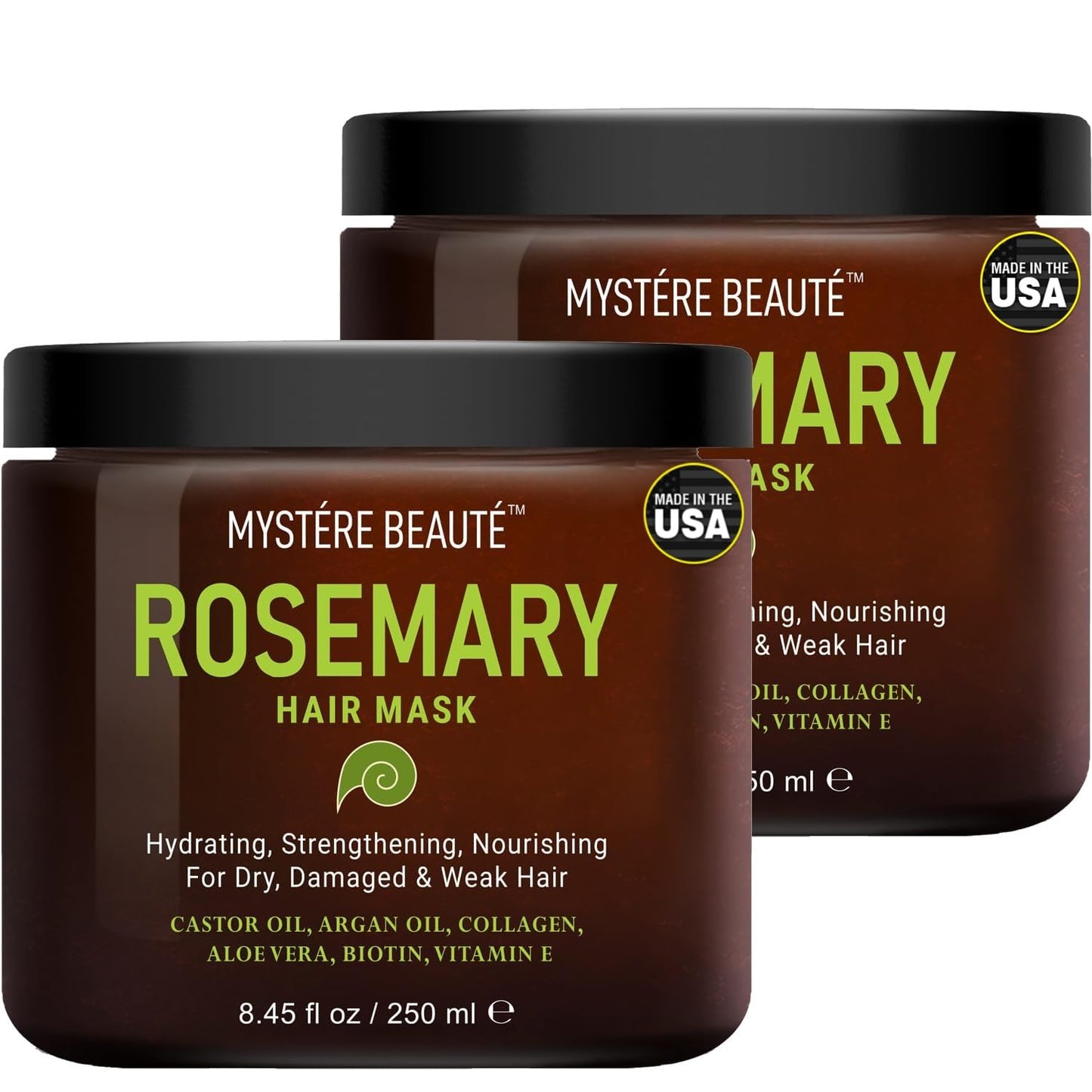 Rosemary Deep Conditioning Hair Mask for Dry Damaged Hair and Growth with Collagen Argan Oil - Rosemary Oil Leave in Conditioner aceite de romero puro y natural 8.5 fl oz x 2 Pack