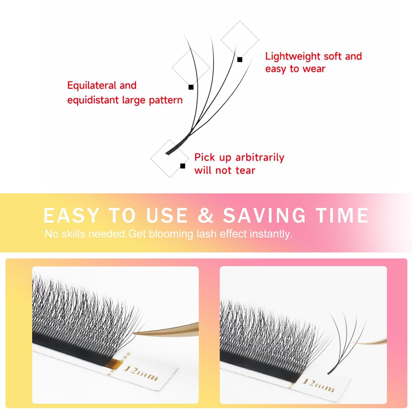 W Lash Extensions Supplies 4D Eyelash Extensions W Shape 0.07mm Thickness C Curl 14mm Premade Fans Easy Fan Lashes Volume Matte Black 12 Rows Crisscross Eye Lashes(W-4D-0.07-C,14mm)