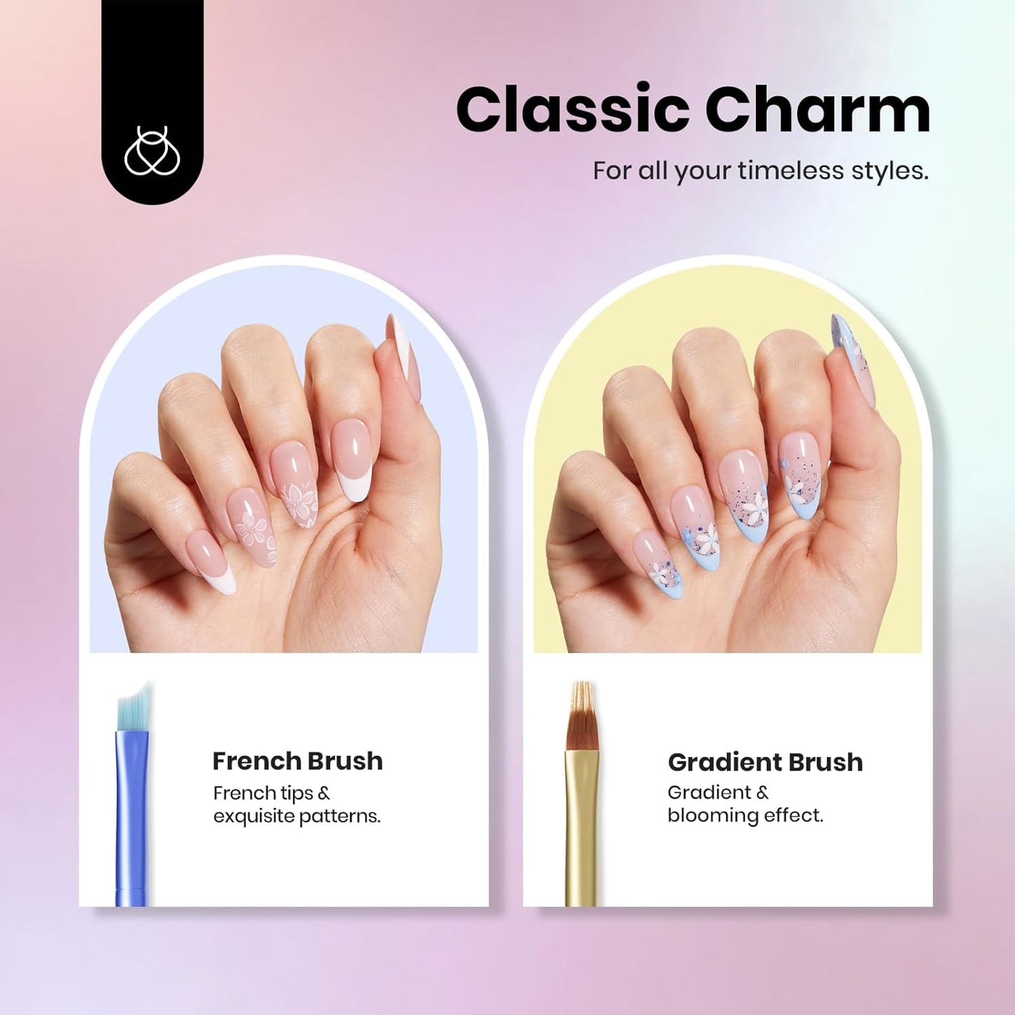 Beetles Nail Art Brushes Set for Gel Polish 8 Pcs - Nail Art Design Pen Fingernail Painting Dotting Tool, Liner Gradient Clean Up Brush DIY with Palette Rainbow Pastel Pen Set Manicure Kit