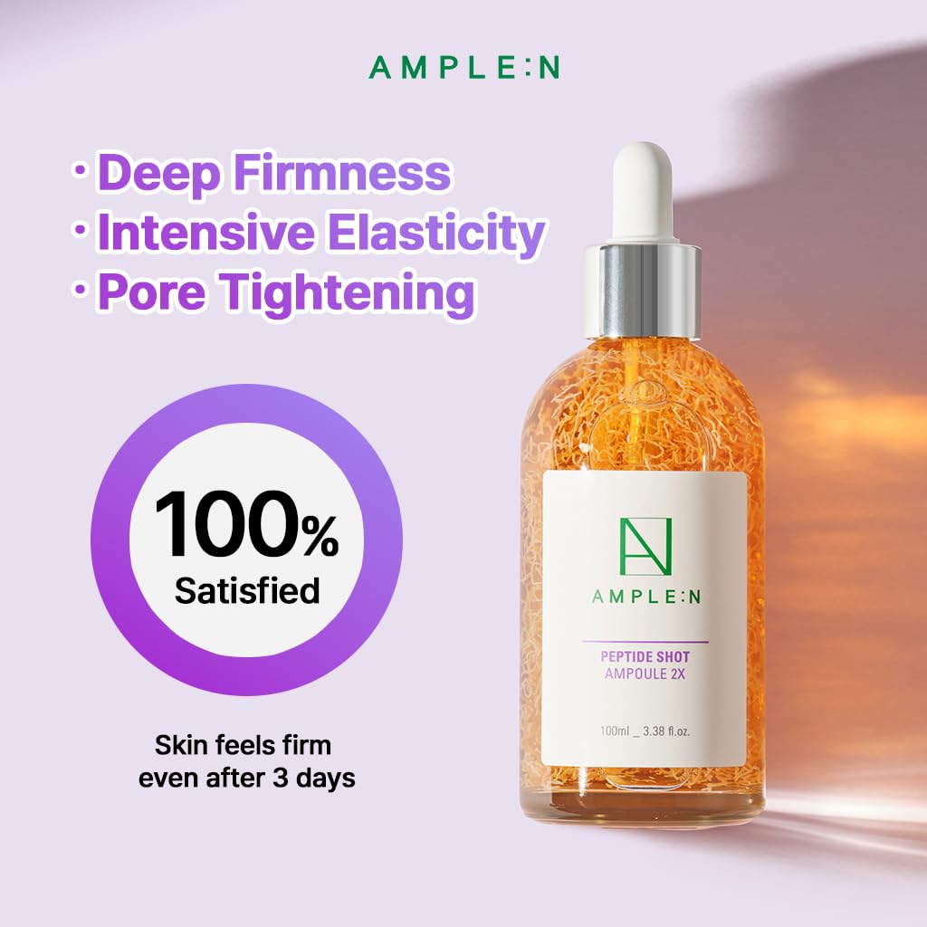 AMPLE:N Peptide Shot 2X Ampoule – Intensive Age Defying Concentrate Face Serum with Peptide Threads – Erasing Wrinkles and Improve Firmness – Lifting Sagging Skin – Plump, Repairs Skin, 3.38 fl.oz.