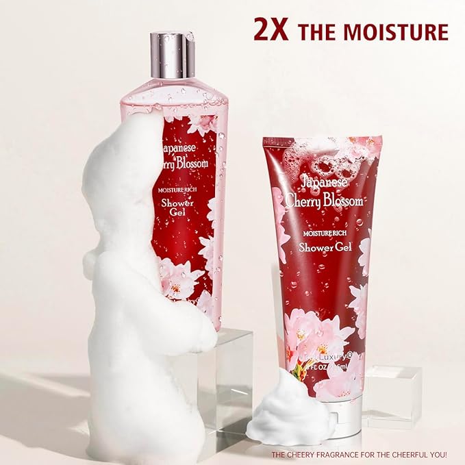 Japanese Cherry Blossom Shower Gel and Body Cream Set - Nourishing and Moisturizing Daily Skincare - 8 fl.oz / 236mL Each, Christmas Gifts for Her and Him (Japanese Cherry Blossom)