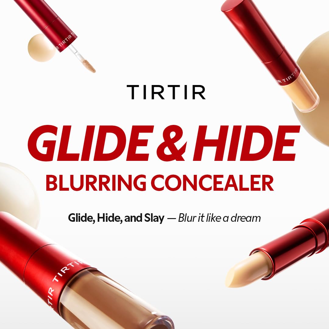 TIRTIR Glide&Hide Blurring Concealer - Creamy texture, Conceals dark circles and wrinkles, Dual formula (liquid tip & balm stick), Long-lasting wear, Korean Makeup, #9N, 0.28 Oz