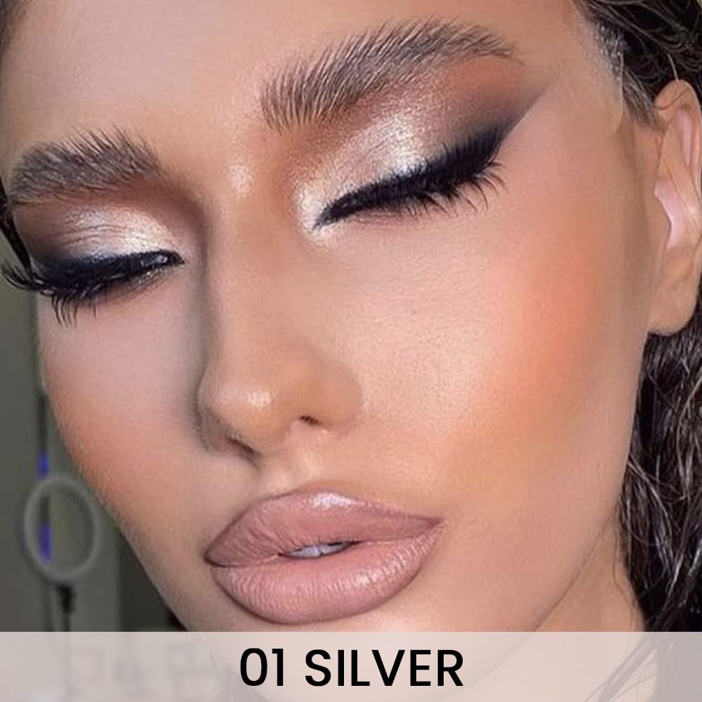 Kaely Silver Gel Eyeliner Pencil,Waterproof Smudge Proof Eye Liner Pen,Cat Eye Goth Halloween Makeup,Eye Black Face Paint Lipstick Crayon,Color Colorful Eyeliner Eyeshadow Stick,01